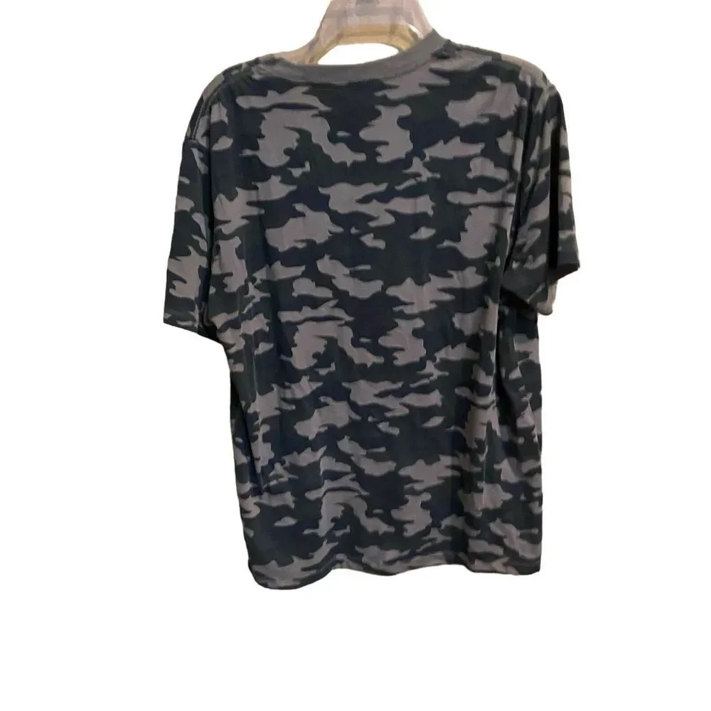 True Religion Men's Size L Green Camo Arch Logo‎ Crew Neck Tee